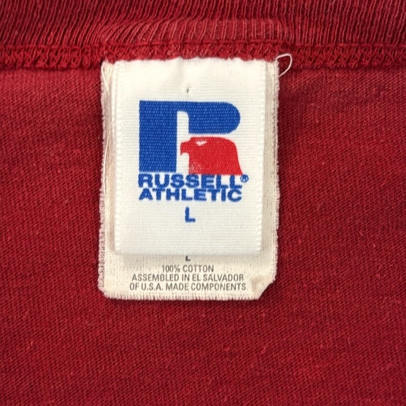 Vintage Russell Athletic Men’s Stanford Tee All Cotton Red White Spell Out Large - Picture 2 of 10